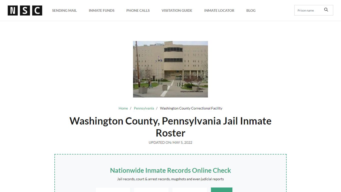 Washington County, Pennsylvania Jail Inmate List