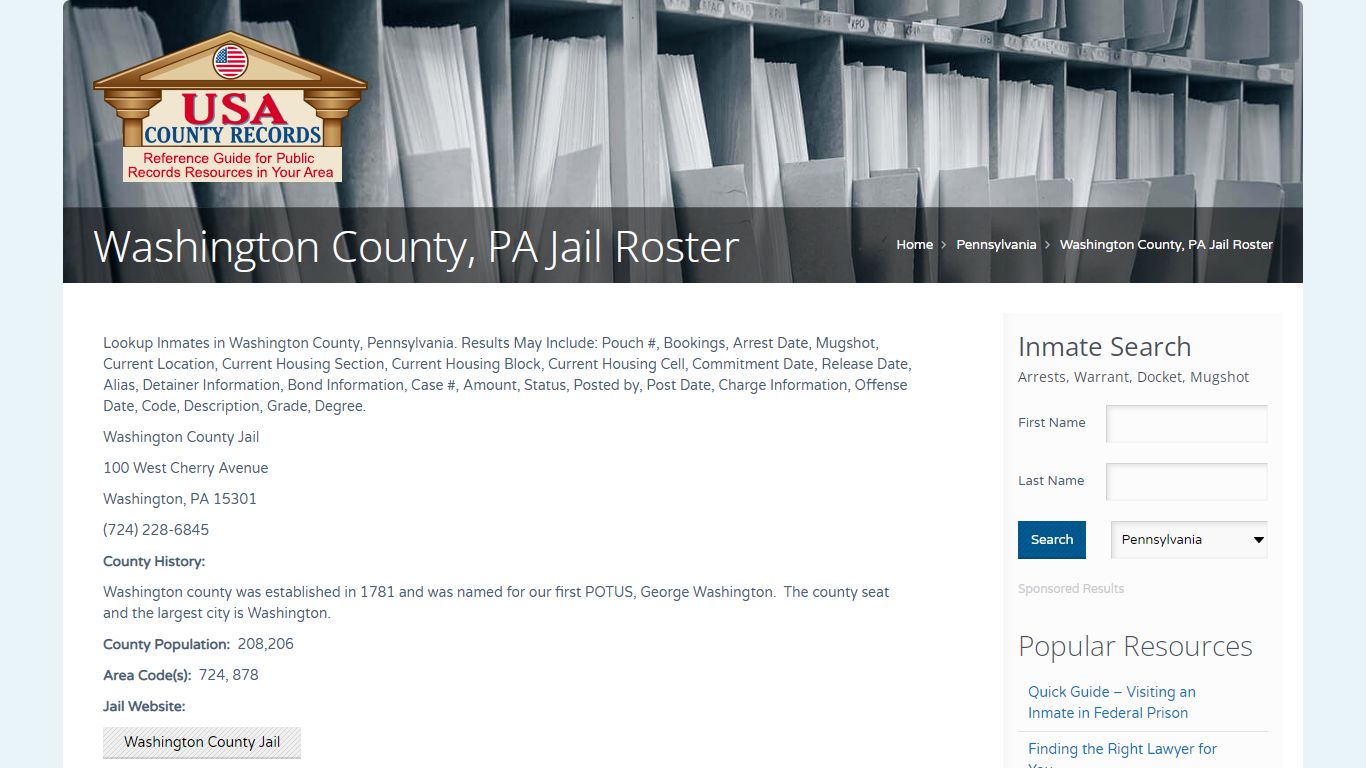 Washington County, PA Jail Roster | Name Search